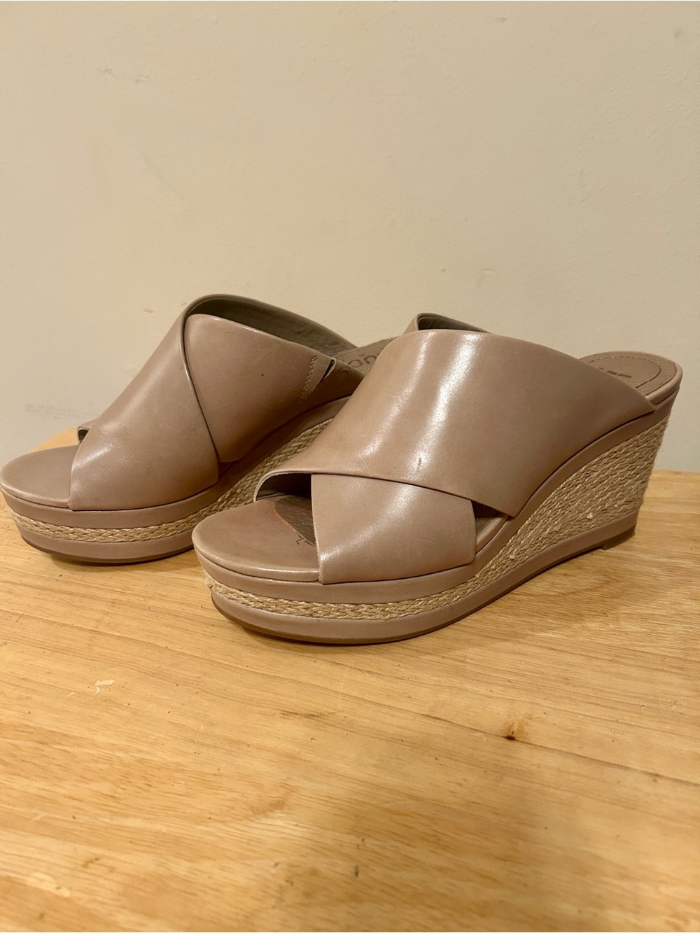 Lucca Lane Debbi Natural leather platform wedge sandals taupe women’s size 8